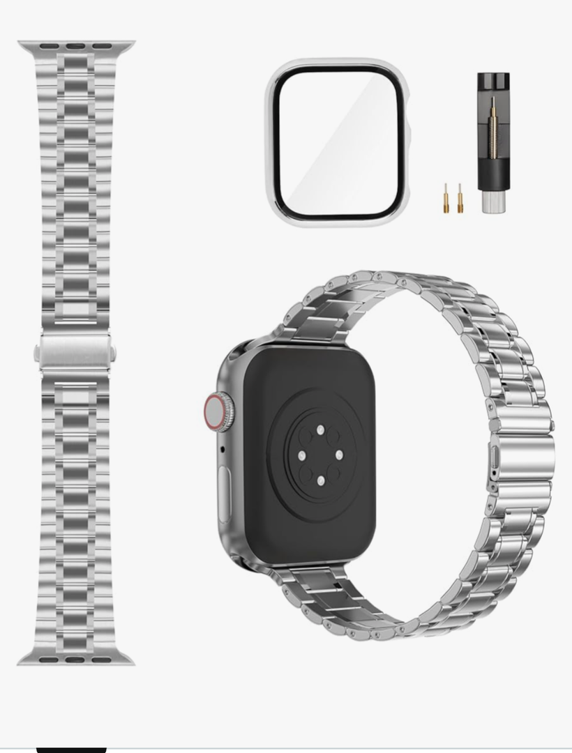 Solid Stainless Steel Band Compatible with Apple Watch 38mm 40mm 41mm 42mm 44mm 45mm, Bands with Screen Protector for iWatch Series 9/8/7/6/5/4/3/2/1/SE Women and Men