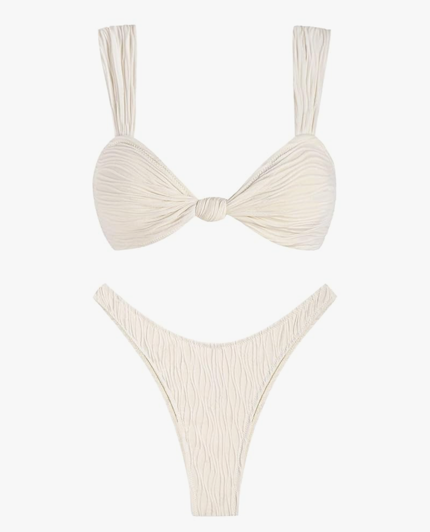 ZAFUL 2025 Cheeky Bikini Sets for Women High Cut Swimsuit Textured Ribbed Bikini Thong Bathing Suit XS