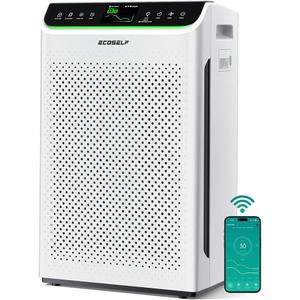 Ecoself Air Purifier for Home Large Room Up to 3850Ft² with Washable Filter, HEPA Air Cleaner with AQI Display, Trend Graph, Smart App Control, Auto Eco Pet Sleep Modes for Allergies, HAP610WF, Off White