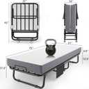 Folding Bed with Memory Foam Mattress, 75" x 31" Cot Size Portable Foldable Bed with Movable Wheels, Space-Saving Sturdy Metal Frame, Twin Rollaway Bed for Adults for Guest Room, Apartment, Camping