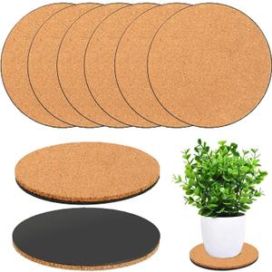 6 Pieces Cork Plant Coasters, 6 Inch Cork Plant Mats, Cork Coaster for Planters, Plant Coasters for House Plants Indoors (Nude & Black)
