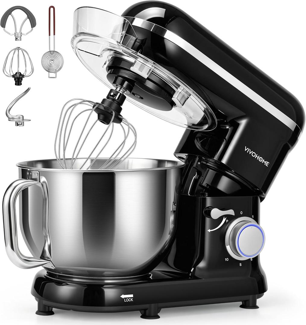 VIVOHOME Stand Mixer, 6-Quart Tilt-Head Kitchen Mixer with Bowl, Black