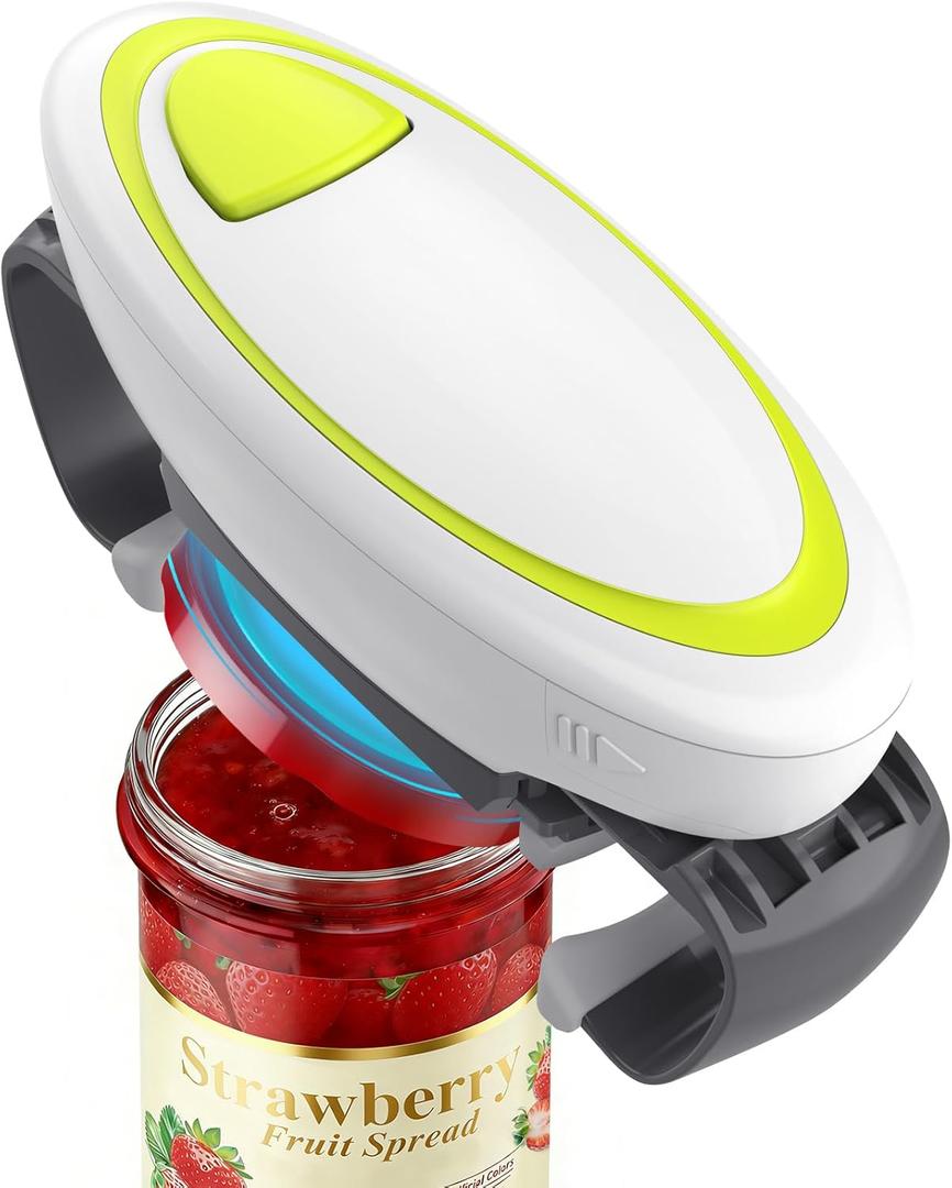 Electric Jar Opener One-Touch High Torque, Hands-Free Jar Opener for Weak Hands & Seniors, Battery Operated Jar Opener Kitchen Tool Fits Most Jar Sizes White+Green