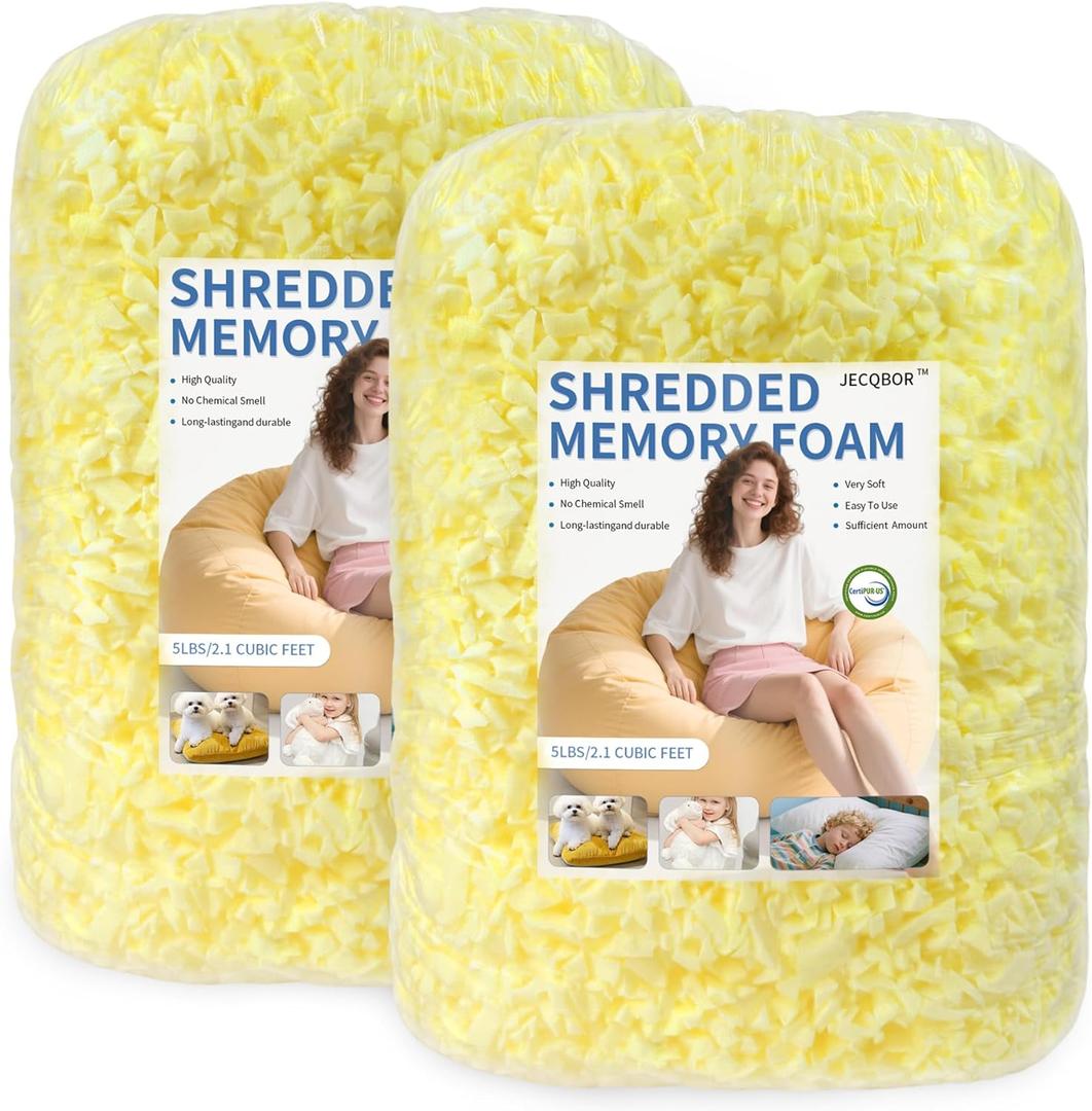 Bean Bag Filler: High-Density Ergonomic 10lbs Shredded Memory Foam Filling with Vacuum-Packed DIY Stuffing for Dog Beds, Punching Pillows & Kids Bean Bag Chair Refills