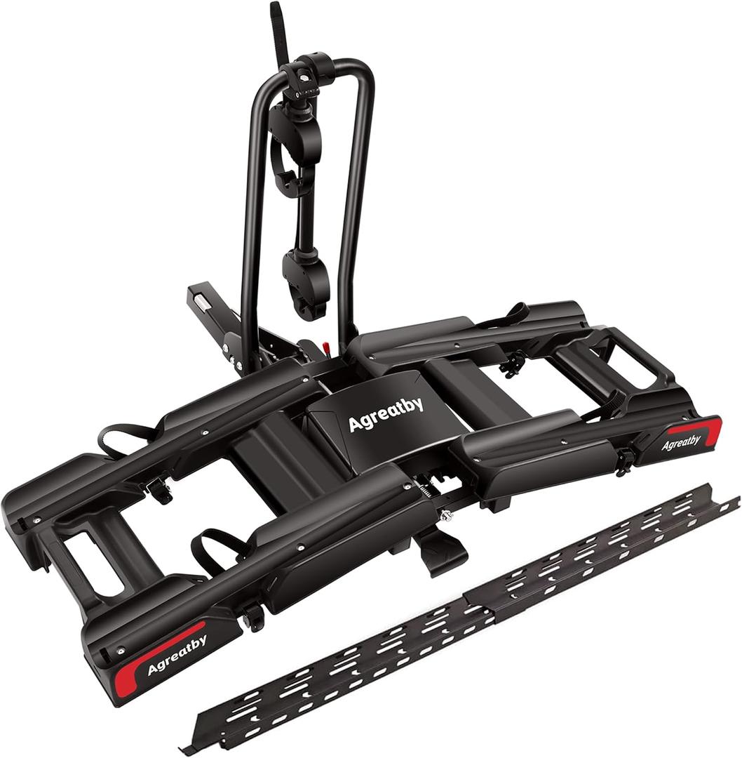 EBike Rack with Ramp for 2 Heavy Ebike, Fits 5'' Fat Tire Hitch Bike Rack, XXL Wheel Straps, Lockable, Foldable & Tiltable - Fits 2" Receivers on Cars, SUVs, Trucks, Trailers - No Installation Needed