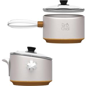 BruChai Brewer - Classic Chai Brewing Pot with Built-In Mesh Strainer - No-Mess Brewing Vessel with Non-Stick Coating - Patented Handy Brew & Pour Steel Teapot with Burn-Proof Handle