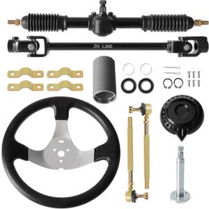 300mm steering wheel, 320mm adjustable shaft, equipped with rack and pinion, small gear, pull rod rack compatible with 110cc, 125cc, 140cc, 150cc Go Kart, ATV, UTV, and off-road vehicle.