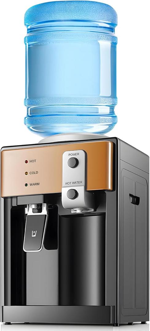 Housiwill Countertop Water Dispenser, Top Loading Water Cooler for 1.2 to 5 Gallon, 3 Temperature Settings Room Temperature Water Cold Hot Water Dispenser, Suitable for Home, Office, Dorm Bedside Use (Black)