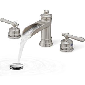 Waterfall Bathroom Faucet Matte Brushed Nickel, Brass 3 Hole Faucet Bathroom Sink Faucet Widespread 4-16 Inch Faucet for Bathroom Sink, 2 Handle Bathroom Faucets with Pop-up Drain & Water Hoses