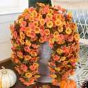 HyeFlora Artificial Fake Fall Hanging Flowers Plants for Outdoor Decor, 2PCS Faux Silk Fall Morning Glory Trailing Vines UV Resistant Look Real for Autumn Home Planter Porch Patio (Orange+Yellow)