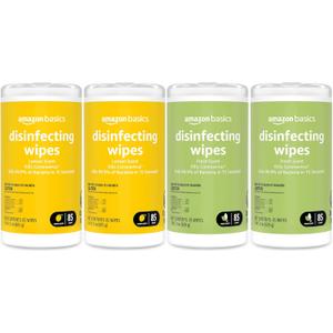 Amazon Basics Disinfecting Wipes, Lemon & Fresh Scent, Thick, Sanitizes/Cleans/Disinfects/Deodorizes, 340 Count (4 Packs of 85)