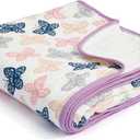 ZPECC Muslin Toddler Blanket Thicker, 47x47 Organic Cotton Kids Quilt Hypoallergenic for Baby Essentials Crib Stroller Daycare Cot, Butterfly