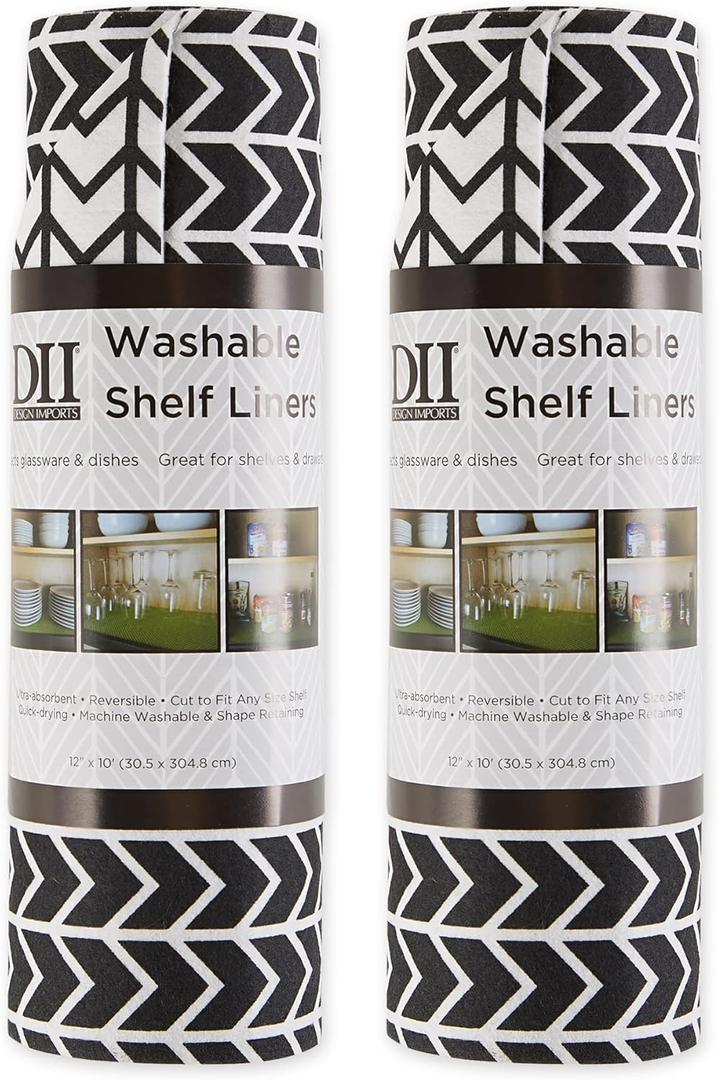 DII Fridge & Shelf Liner Collection Non-Adhesive, Cut to fit, Machine Washable, 12x20, Black Herringbone, 2 Piece