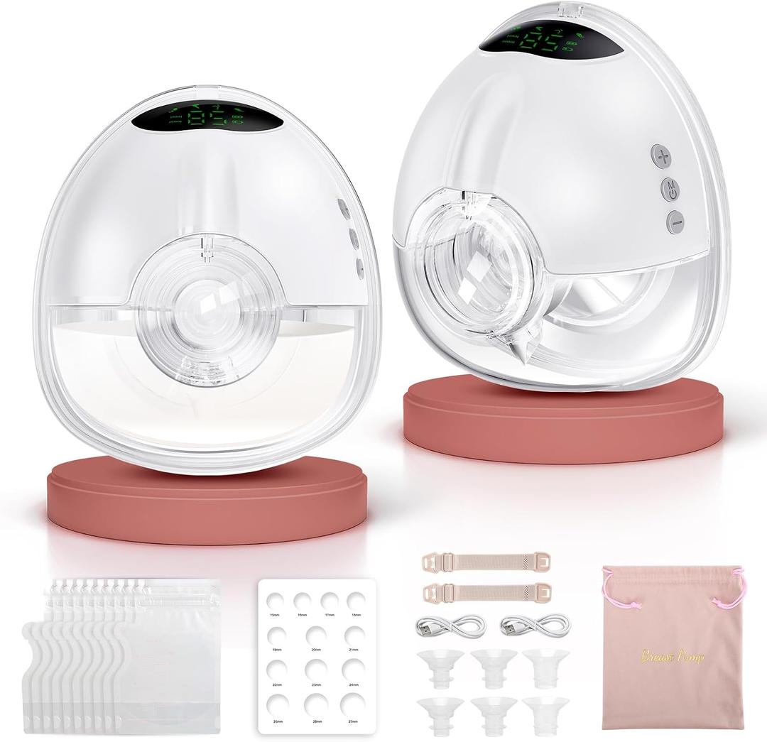 Lulia Wearable Breast Pump, Electric Hands Free Pump with 4 Modes and 9 Levels, Strong Suction, Painless, BPA Free, Breastfeeding Pump with 17/19/21/24MM Flanges(2 Packs)