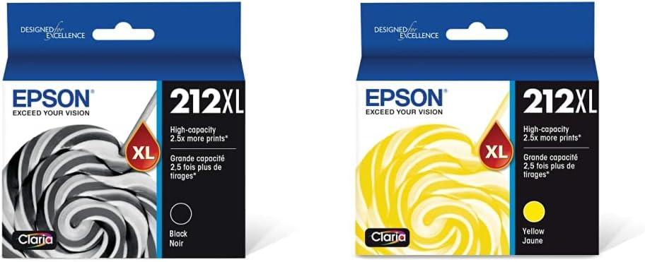 EPSON 212 Claria Ink High Capacity Black and Yellow Cartridges (T212XL120-S, T212XL420-S) Work with WorkForce WF-2830, WF-2850, Expression XP-4100, XP-4105