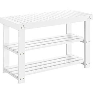 Pipishell Bamboo Shoe Rack Bench, 3-Tier Sturdy Shoe Organizer, Storage Shoe Bench, Holds up to 300lbs for Entryway Bedroom Living Room Balcony (White), 27.51117.5 inches
