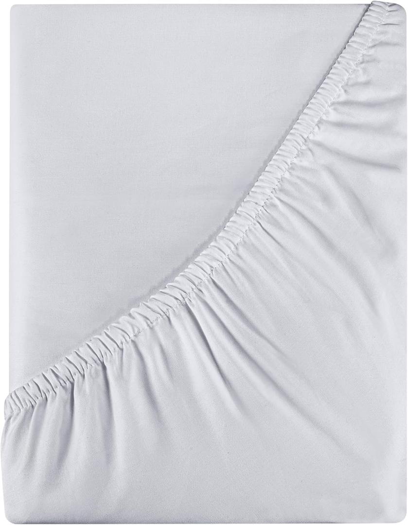 Royale Linens 400 Thread Count 100% American Grown Cotton Fitted Sheet Queen Size - All Around Elastic Fitted Sheet - Luxury Sateen Weave - Snug Fit Bottom Sheet Fit Up to 16" (Queen, Spanish Silver)
