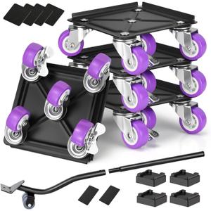 Heavy Duty Furniture Movers with Wheels, Carbon Steel Furniture Moving Dollies Wheels Casters Rollers, Lift and Wheel Combo Furniture Movers, Furniture Sliders Lifter, Max Load 2000 LB (5.3 x 5.3 IN) (Large), Purpl