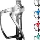 ROCKBROS Bike Water Bottle Holder Aluminum Alloy Bike Bottle Cage Lightweight Bike Cup Holder for Road Mountain Bikes (Glossy silver-black)