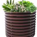 A ANLEOLIFE 30" Extra Tall Galvanized Raised Garden Beds Outdoor, 3x2.5ft Round Metal Planter Boxes for Planting Vegetables, Flowers, Fruits, Eco-Safe & Easy Setup, CafBronze