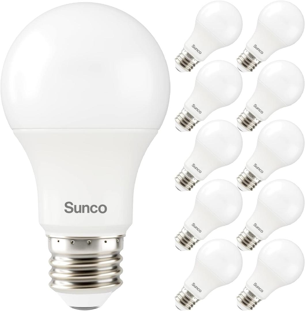 Sunco 10 Pack A19 LED Light Bulb 3W=40W, Dimmable 6000K Daylight Deluxe 250 LM E26 Medium Base, Indoor Outdoor, Super Bright, Instant On, Flicker Free, Frosted Lens, Lamp for Bedroom - UL (10 Count (Pack of 1))