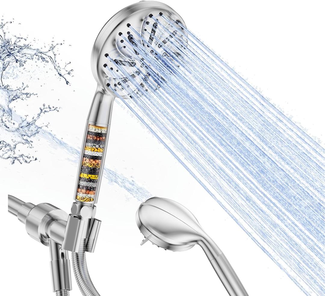 Handheld Shower Head with Filter, 10 Spray Modes High Pressure Filtered Shower Head,Soft Water Filter Remove Chlorine and Filter Hard Water,Chrome