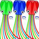 SGftre 3 Piece Set Octopus Kites for Kids and Adults，Easy to Fly for Outdoor Adults Children Line Kite for Kids Toy (Octopus red Blue Green 3-piece Set, 3)