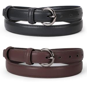 WERFORU Women Leather Belt Waist Skinny Dress Belts Solid Pin Buckle Belt for Jeans Pants (Fit Size 35"-39", G-black+coffee(gun Black Buckle))