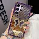 Changjia for Samsung Galaxy S24 Plus Kickstand Case,Cute Luxury Glitter Bling Sparkly Diamond Butterfly with Foldable Stand Elegant Mirror Back Shockproof Women Girls Case for Galaxy S24 Plus, Purple