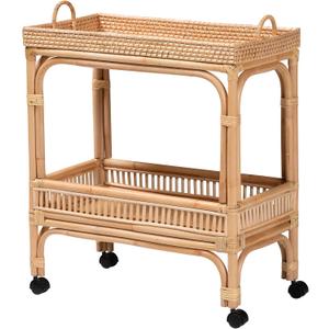 Bali & pari Lombok Modern Bohemian Natural Rattan 2-Tier Wine Cart