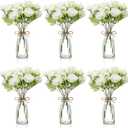 Thiccywoov 19 Pack Artificial Peony Flowers with Vase Bulk, 12 Bundles Faux Peony Bouquet 6 Vase with 1 Rope Silk Flower Arrangement Wedding Table Centerpiece for Wedding Bridal Shower(White)