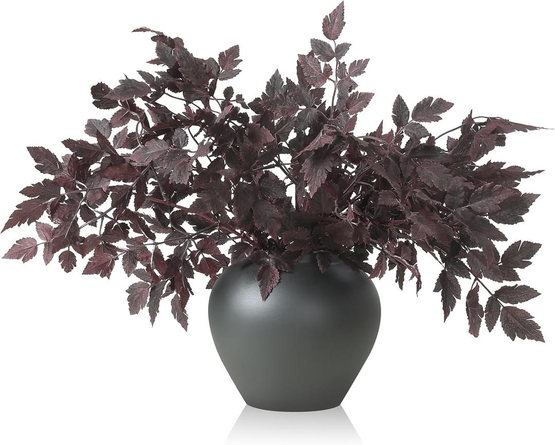Lyrow 6 Pack Artificial Cimicifuga Plant Leaf Spray Faux Plum Cimicifuga Ramosa Leaf Branch Faux Fall Spray Silk Plants for Home Vase Wedding Garden Farmhouse Table Mantel Decor (18 Inches)