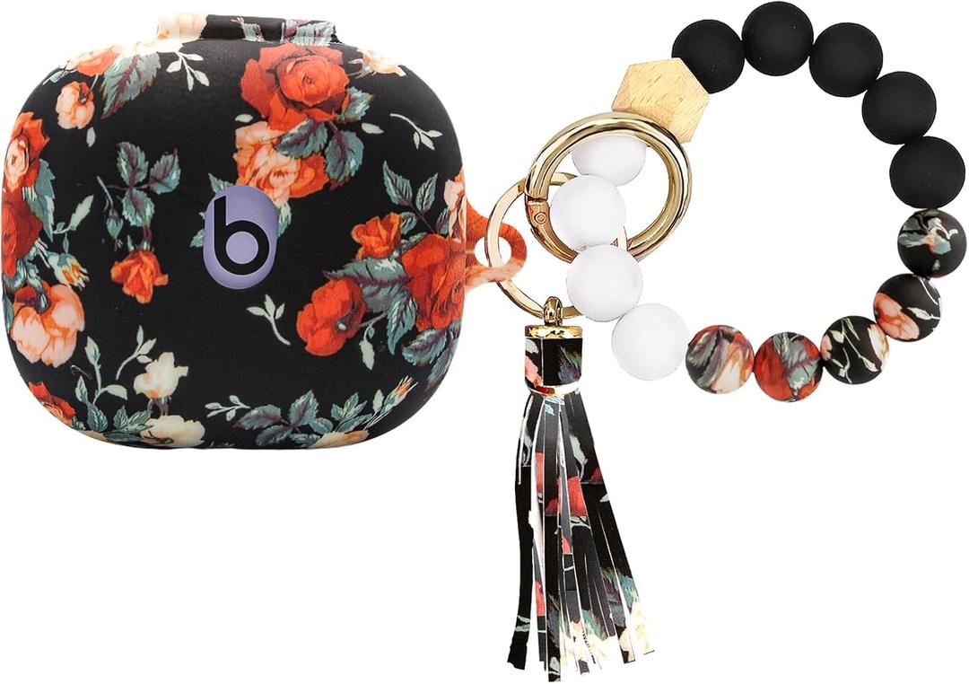 Case Compatible with Beats Powerbeats Pro2(2025),Shockproof Silicone Cover with Bracelet Lanyard and Keychain, Cute Skin Wireless Earbuds Case for Beats Powerbeats Pro 2 (Vintage Rose)