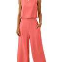 ANRABESS Women's Summer 1 Piece Outfits Sleeveless Crop  Capri Wide Leg Pants Jumpsuit Casual Linen Lounge Matching Sets Beach Travel 2025 Trendy Clothes Peach Large