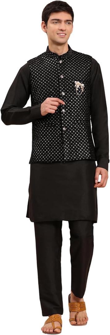 Pro-Ethic Style Developer Mens Indian Traditional Cotton Kurta Set With Velvet Jacket (Waistcoat) For Men (C-115) (Medium)