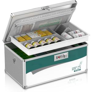 Glosen Medicine Lock Box with Combination Lock, Medication lock box Extra Large 16 x 9.25 x 7.5 Inch medicine safe lock box, medical box organizer (Silver)