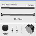 No Drilling Closet Rods for Hanging Clothes, Non Slip Tension Rod with Heavy Duty Clothes Hanging Rod, 17-28 Inches Adjustable Spring Closet Rod for Closet Wardrobe Bathroom Laundry RV, Black