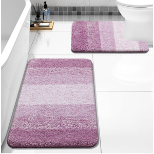 Bathroom Rugs Sets 2 Piece, Soft Absorbent Microfiber Bath Mats and U-Shaped Contour Toilet Rug, Non-Slip Machine Washable Dry Bath Mats for Bathroom, 40x60 and 50x60 cm, Purple