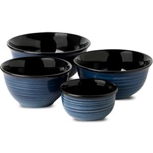 glowworm Mixing Bowls, 2.1/1.5/1.0/0.5 Qt Mixing Bowls Set, Farmhouse Nesting Bowls for Kitchen, Baking, Serving, Housewarming Gift, Microwave Dishwasher Safe, Blue (Set of 4(84+65+40+20OZ), Navy Blue)