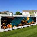 2 x 118x20 Inch Halloween Yard Decorations Outdoor Pumpkin Banner Haunted Castle Scene Happy Halloween Sign Bat Moon Backdrop for Fence Porch Garden Wall Party Seasonal Decor