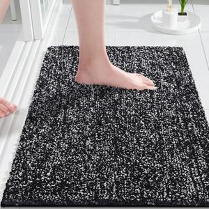 Yimobra Bathroom Rugs Non Slip Washable Ultra Soft Absorbent Microfiber Bath Mat, Dual-Tone Decor Rug with Rubber Backing for Bathroom Floor, Tub and Shower,24x17,Home Essentials,Black and White