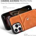 LUCKYCOIN 100% Genuine Leather Crossbody Wallet Phone Case for iPhone 16 Pro Max, Shockproof Phone Purse with Adjustable Lanyard Strap & Card Holder, Crossbody Purses for Women, Vintage Brown