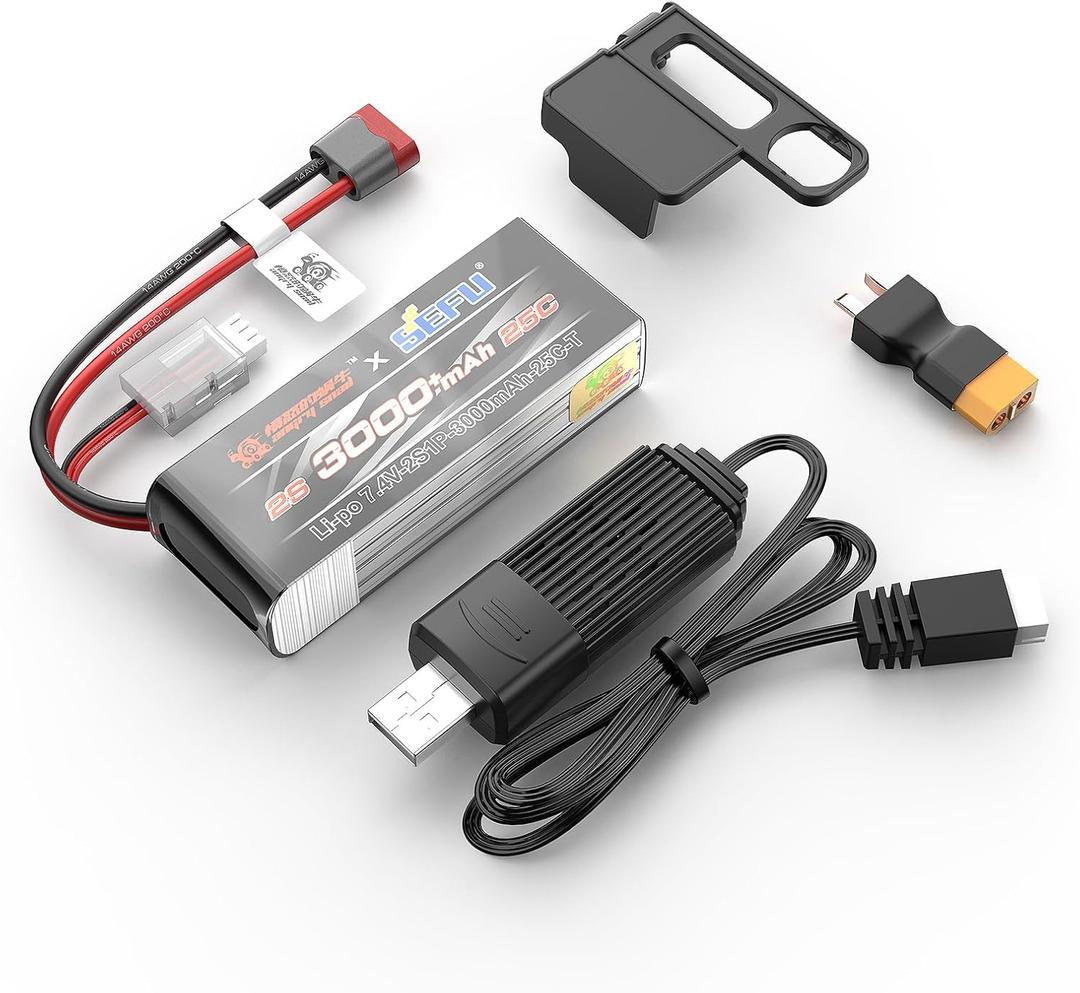 MJX 2S3000 Angry Snail RC Battery 2S 7.4V 3000 mAh 25C LiPo Battery with USB, Spare Parts for 14303, 16207, 16208, 16210, 14210, 14209, 14301, 14302, 14211
