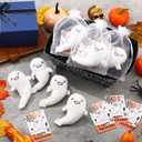 HyDren 12 Sets Halloween Boo Basket Stuffers Bulk Handmade Positive Crochet Ghost Gifts with Positive Cards Office Cute Boo Ghost Decor for Women Men Family Home Birthday Halloween Party Favors
