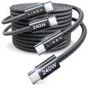LISEN USB C to USB C Cable Fast Charging Cords 240W Type C Charger Fast Charging Cord Type C Cable for iPhone 16 15 iPad MacBook Pro Air Samsung S25 Switch,10ft+10ft/2 Pack/Black