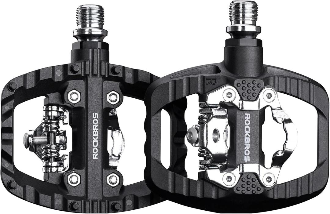 ROCKBROS Mountain Bike Pedals MTB Pedals, Nylon Widened Flat Pedal with Non-Slip Nails, Sealed Bearing Clipless Pedal Compatible with SPD, Universal 9/16" for Road Bike, MTB