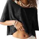 SOLY HUX Women's V Neck Short Sleeve T-Shirt Summer Drop Shoulder Loose Crop Tops
