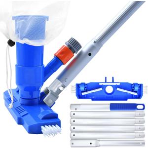 Upgraded Wide-Head Pool Vacuum with Side Brush  Manual Jet Cleaner Kit for Above Ground Pools, Includes 6 Section 67" Poles, Mesh Bag and Matte Metal Handle  Ideal for Spas, Hot Tubs, and Small Pool