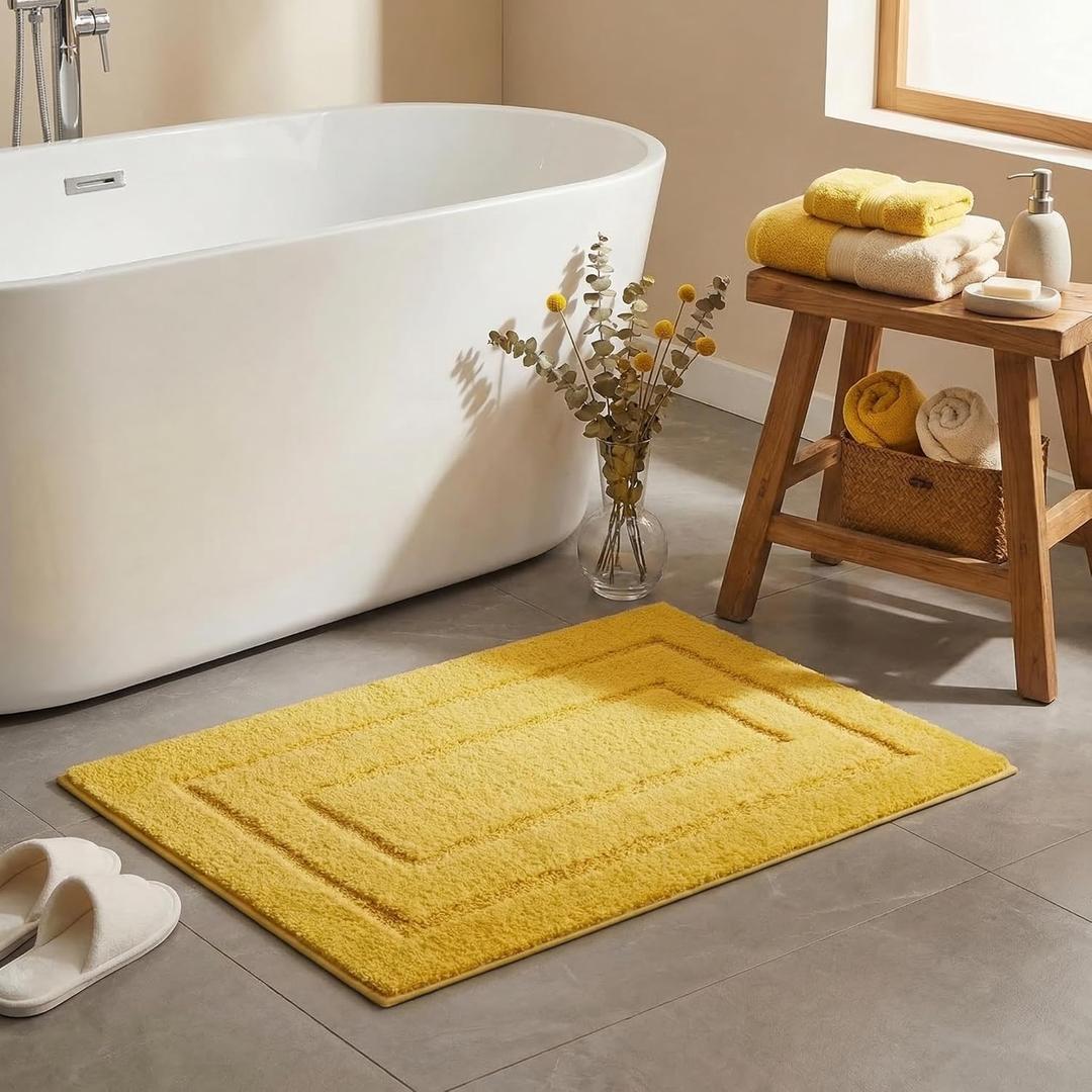 GRANNY SAYS Bathroom Rugs, Soft Bath Mats for Bathroom, Bath Rugs Non Slip Washable Rug, 32" x 20", Water Absorbing Bath Mat, Shaggy Rug Bath Mats for Floor, Yellow