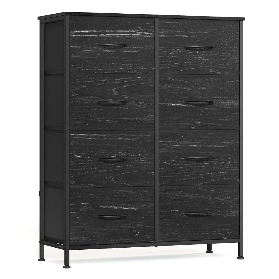 SONGMICS BELLAH Collection - Dresser for Bedroom, Chest of Drawers, Storage Organizer Unit, Closet, Entryway, Steel, 8 Drawers, Modern, Ebony Black ULGS124BE02S